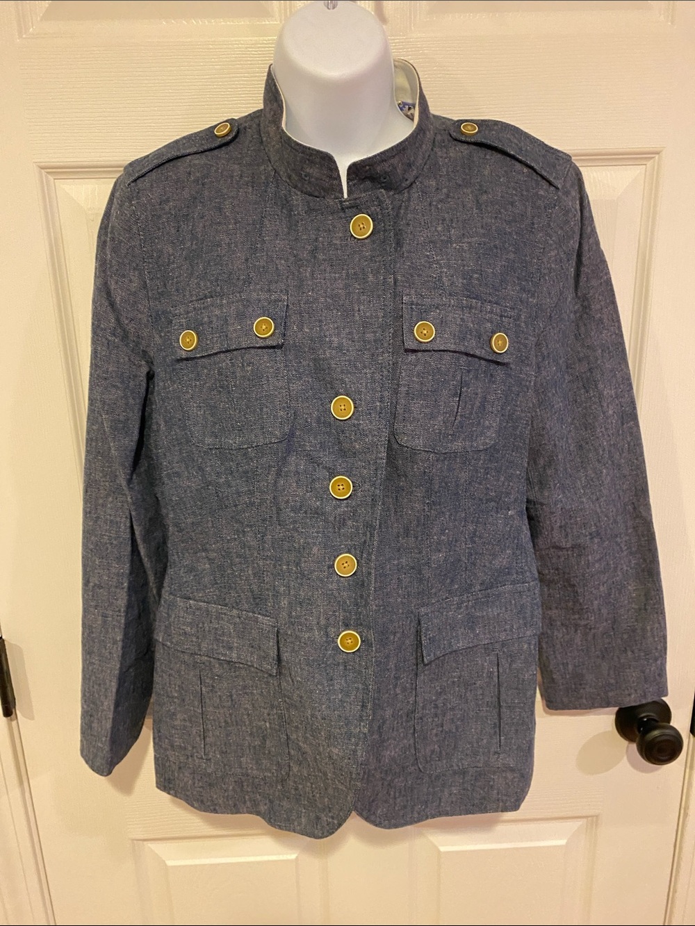 Banana Republic Navy Blue Utility Jacket with Gold Buttons